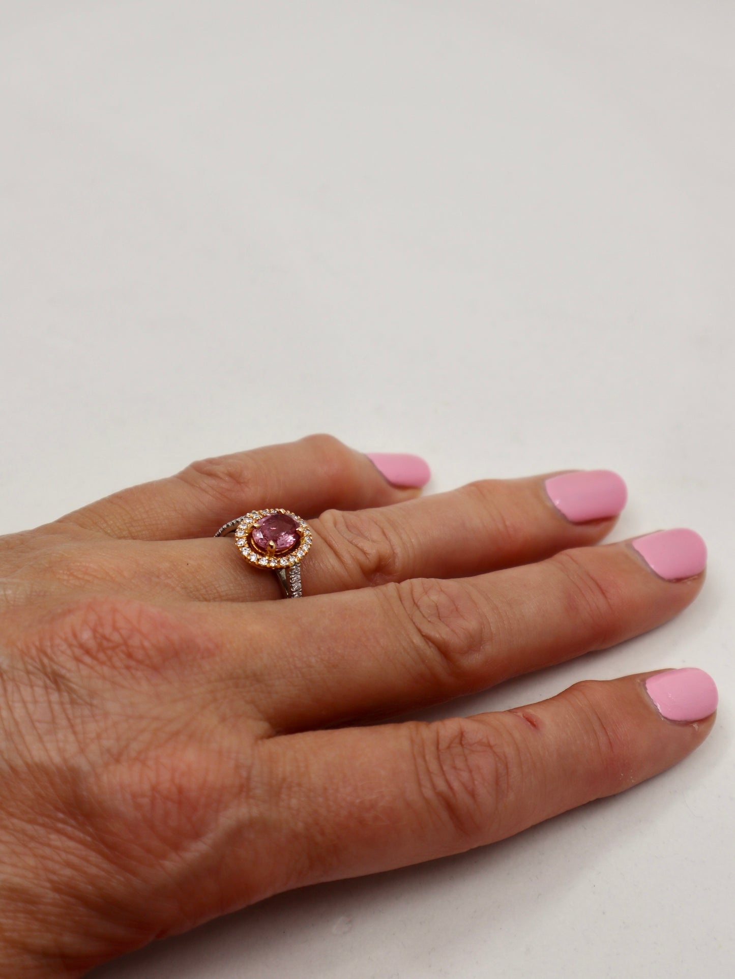 Platinum Sapphire and Diamond Halo Cluster Ring