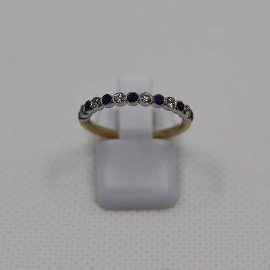 18ct Yellow Gold 13 Stone Sapphire and Diamond Eternity Ring