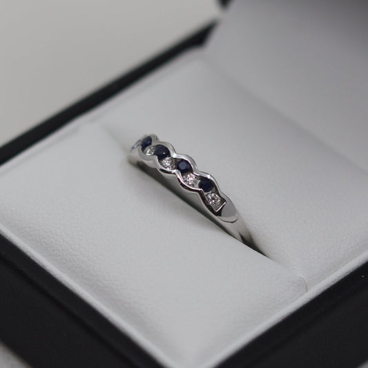 9ct White Gold 11 Stone Sapphire and Diamond Eternity Ring