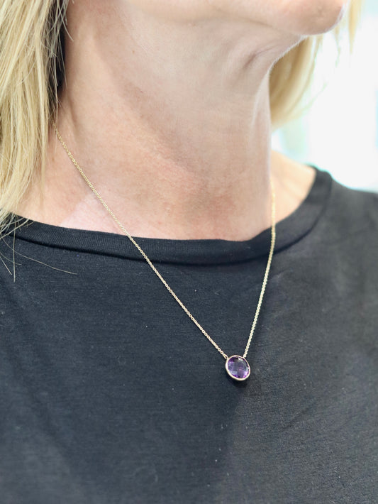 9ct Yellow Chequerboard Amethyst Pendant