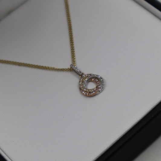 9ct 3 Colour Gold Diamond Knot Pendant and Chain