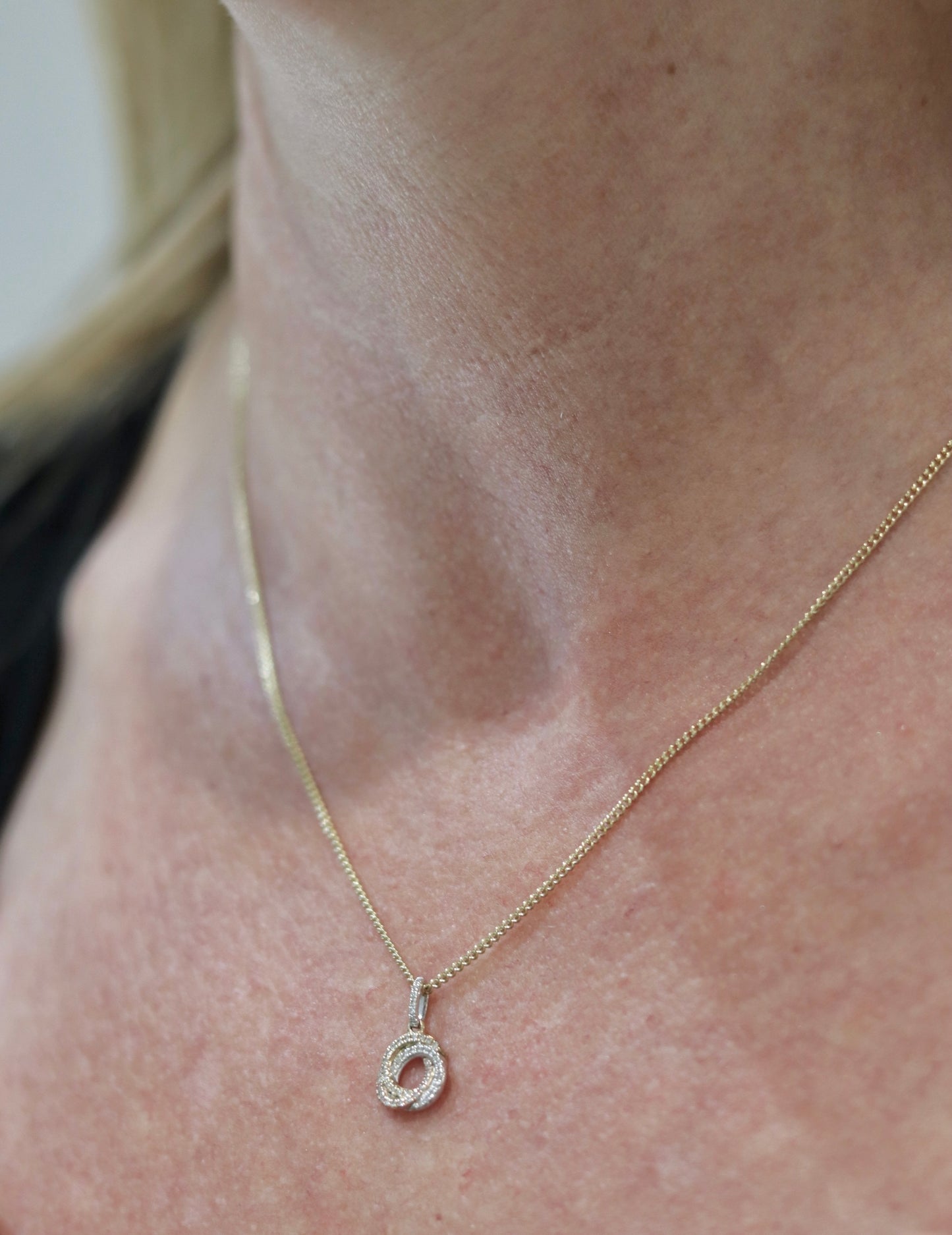 9ct 3 Colour Gold Diamond Knot Pendant and Chain