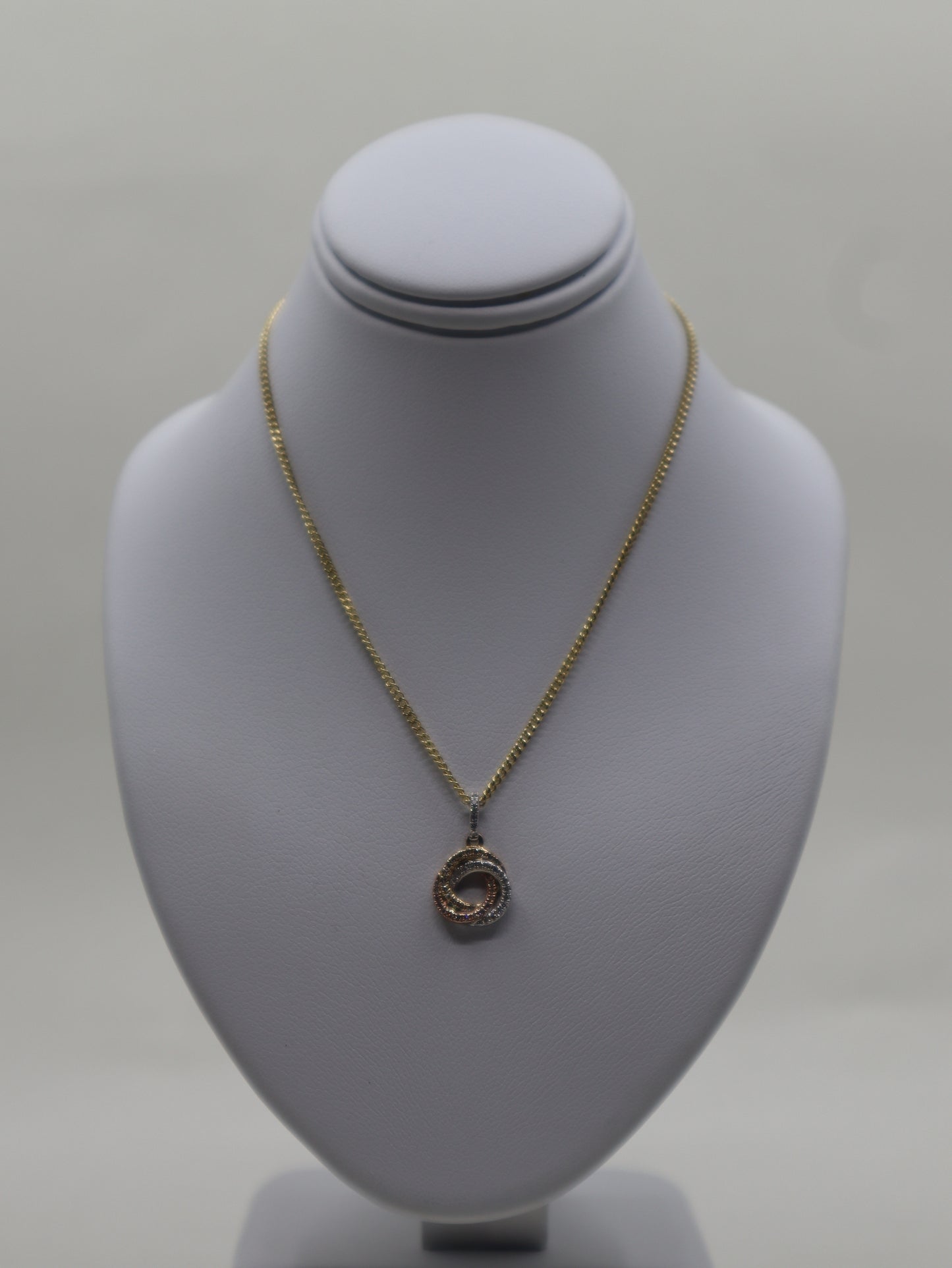 9ct 3 Colour Gold Diamond Knot Pendant and Chain