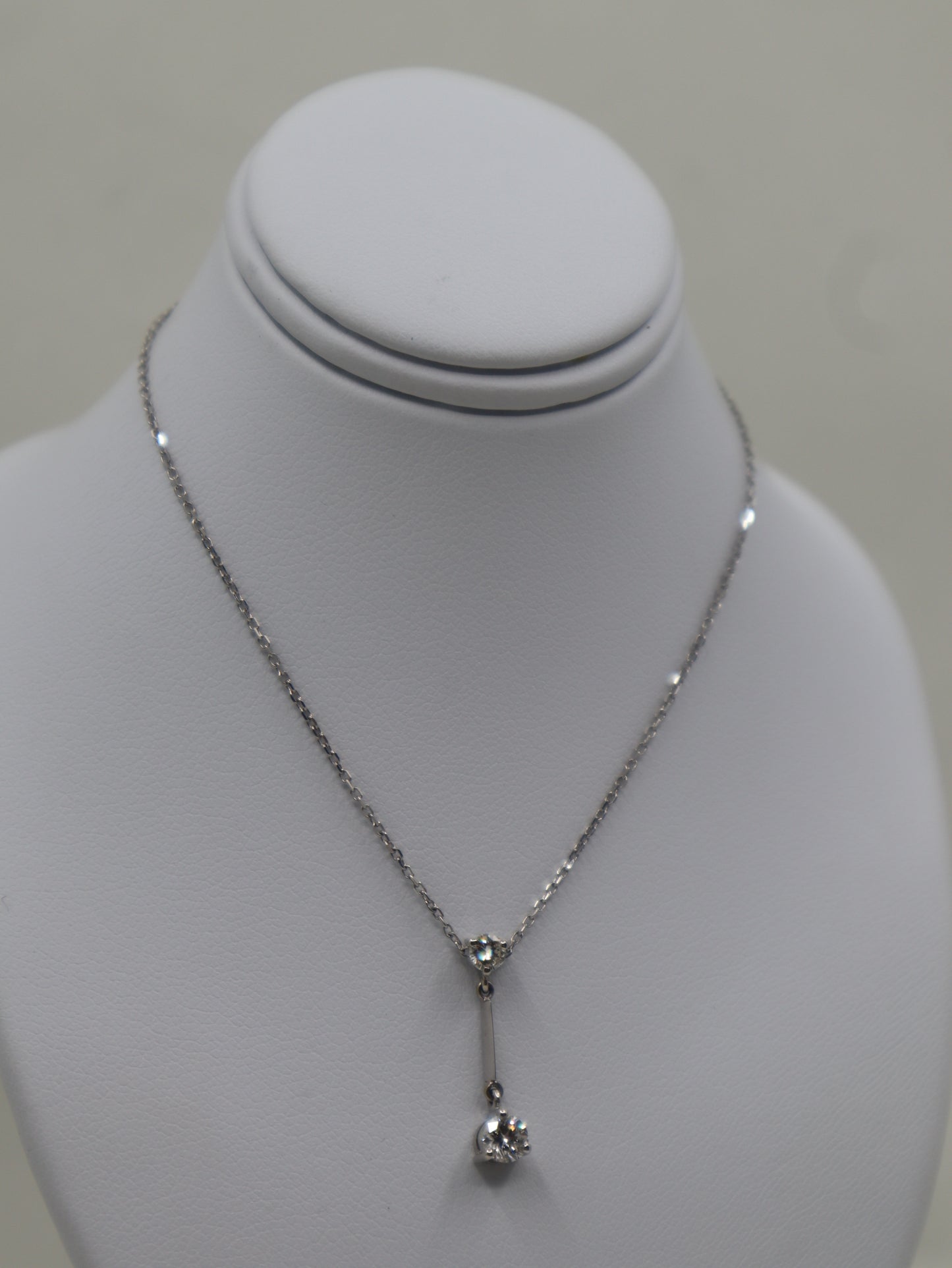 18ct White Gold 2 Diamond Drop Pendant and Chain