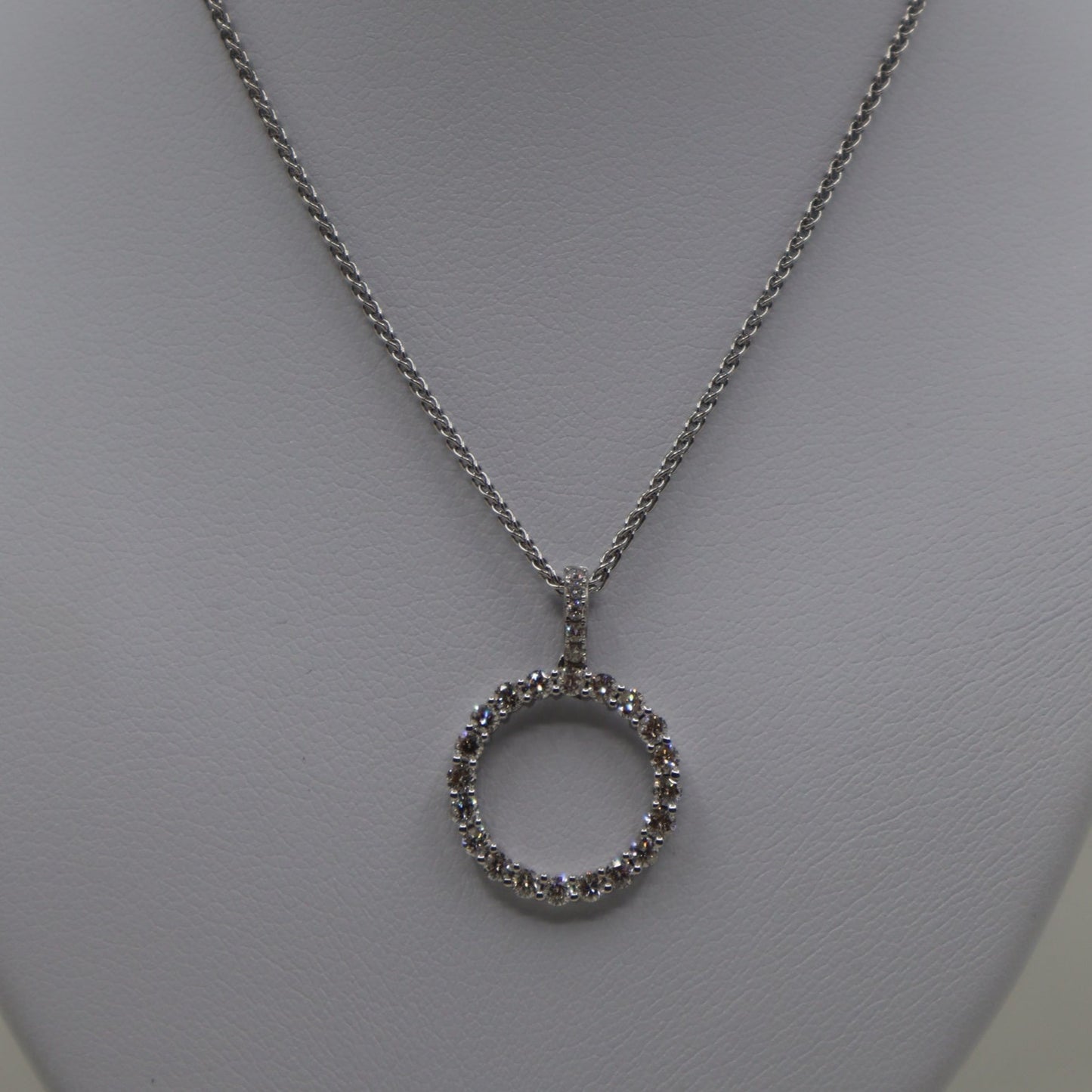 9ct White Gold Diamond Circle Pendant and Chain