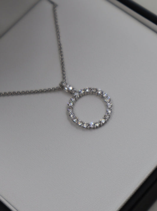 9ct White Gold Diamond Circle Pendant and Chain