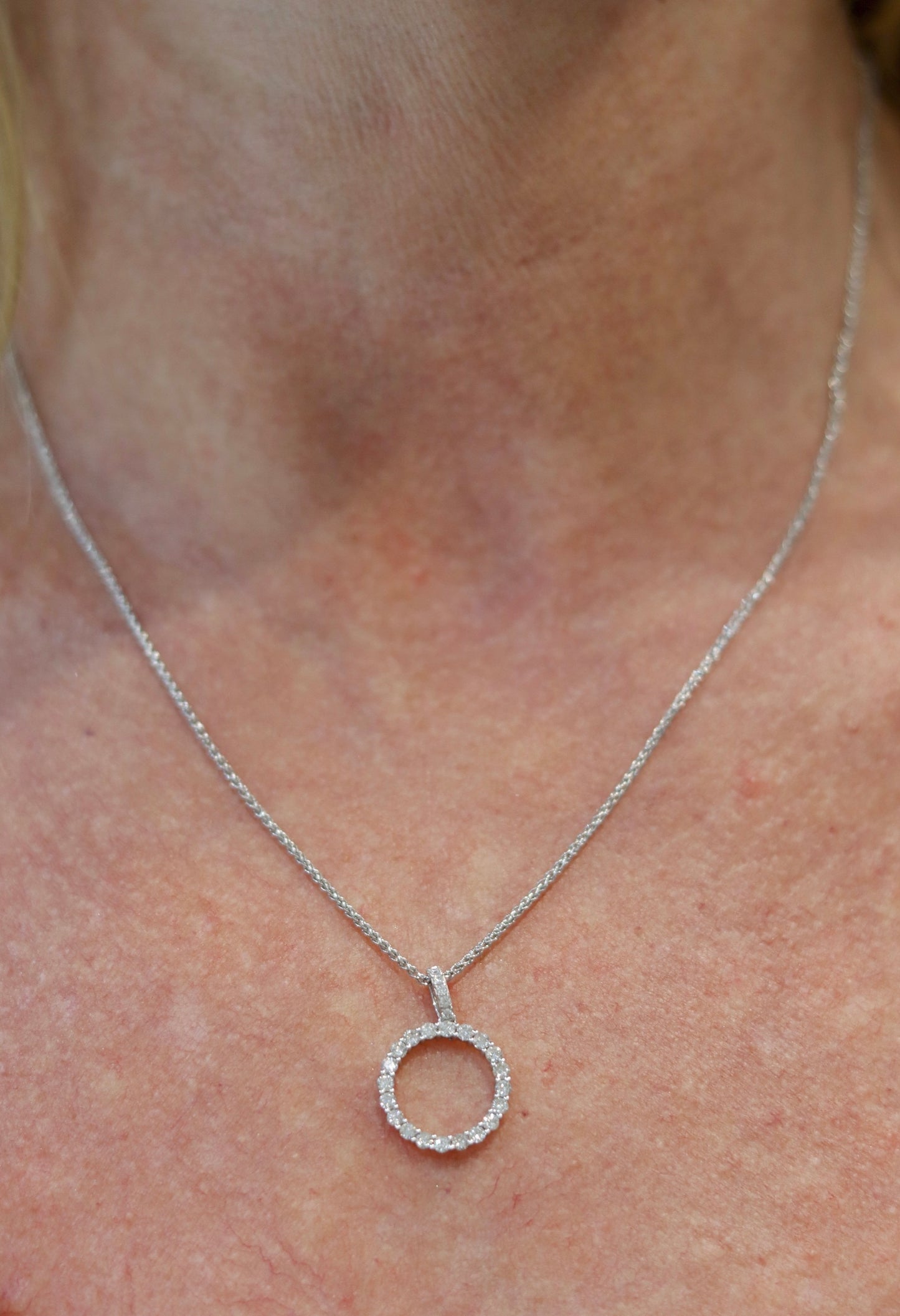 9ct White Gold Diamond Circle Pendant and Chain