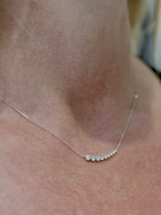18ct White Gold Diamond Bar Necklet and Chain