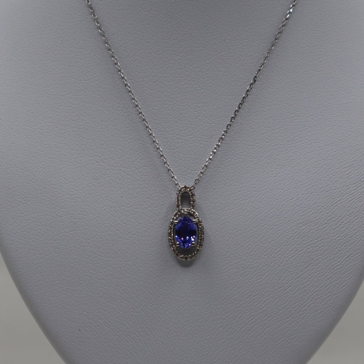 9ct White Tanzanite and Diamond Cluster Pendant and Chain