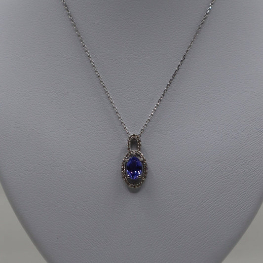 9ct White Tanzanite and Diamond Cluster Pendant and Chain
