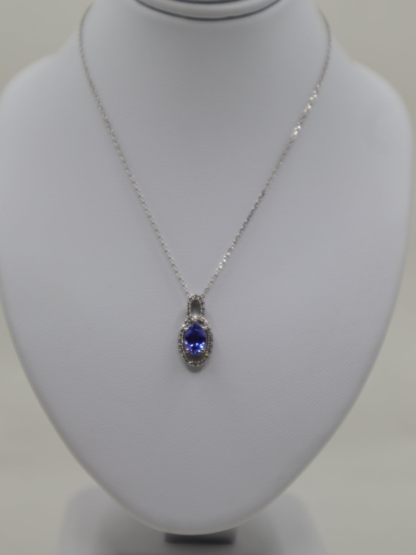 9ct White Tanzanite and Diamond Cluster Pendant and Chain