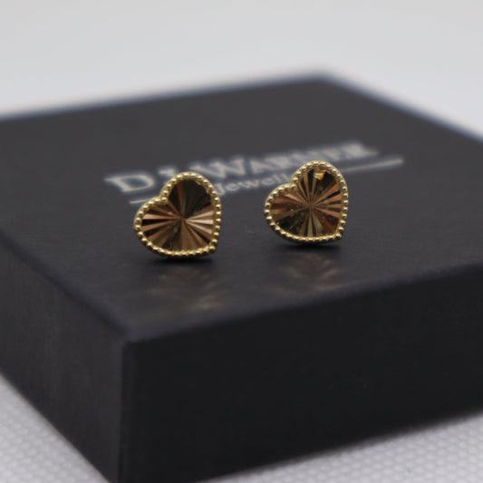 9ct Yellow Heart Stud Earrings