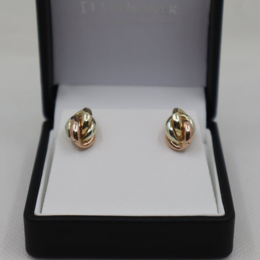 9ct Yellow White and Rose Gold Stud Earrings