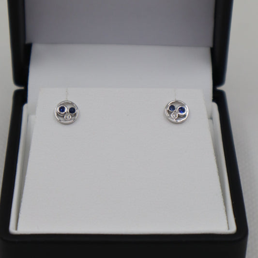 9ct White Gold Sapphire and Diamond Stud Earring