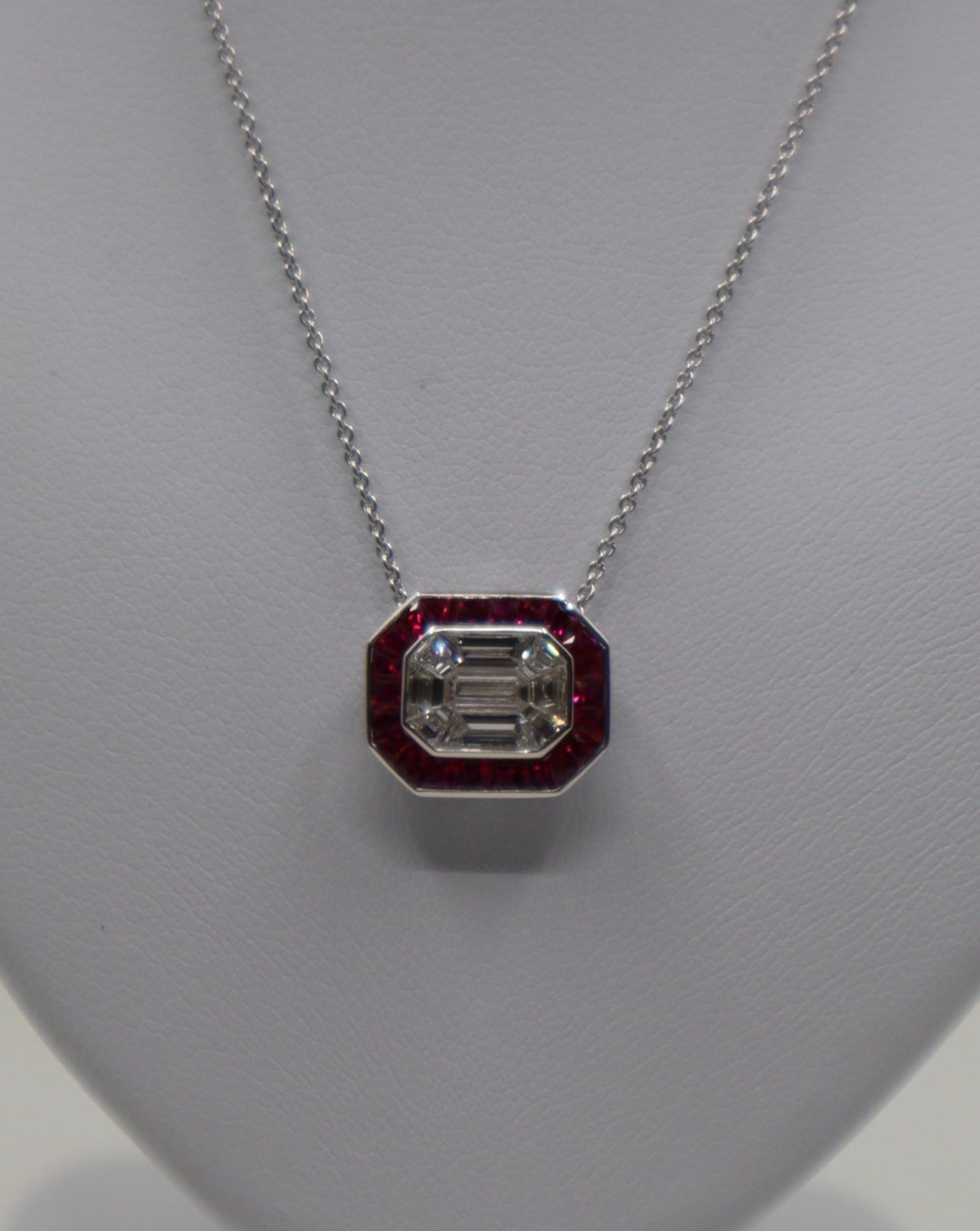 18ct White Ruby and Diamond Illusion Pendant and Chain