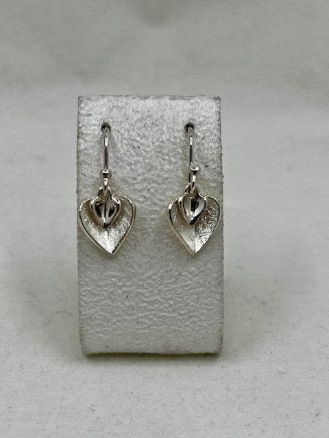 Silver Double Heart Drop Earrings