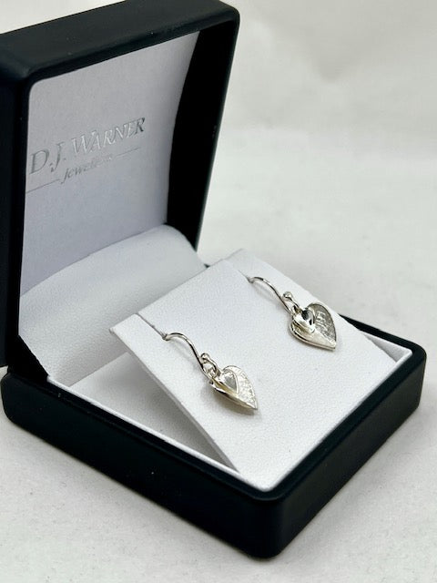 Silver Double Heart Drop Earrings