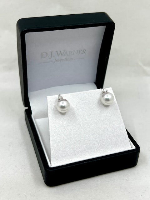 18ct White Gold Pearl and Diamond Stud Earrings