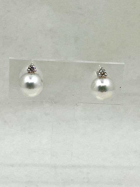 18ct White Gold Pearl and Diamond Stud Earrings