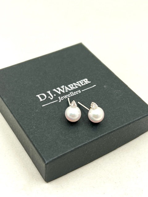 18ct White Gold Pearl and Diamond Stud Earrings