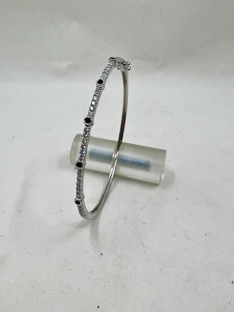 Silver Sapphire and CZ Set Bangle