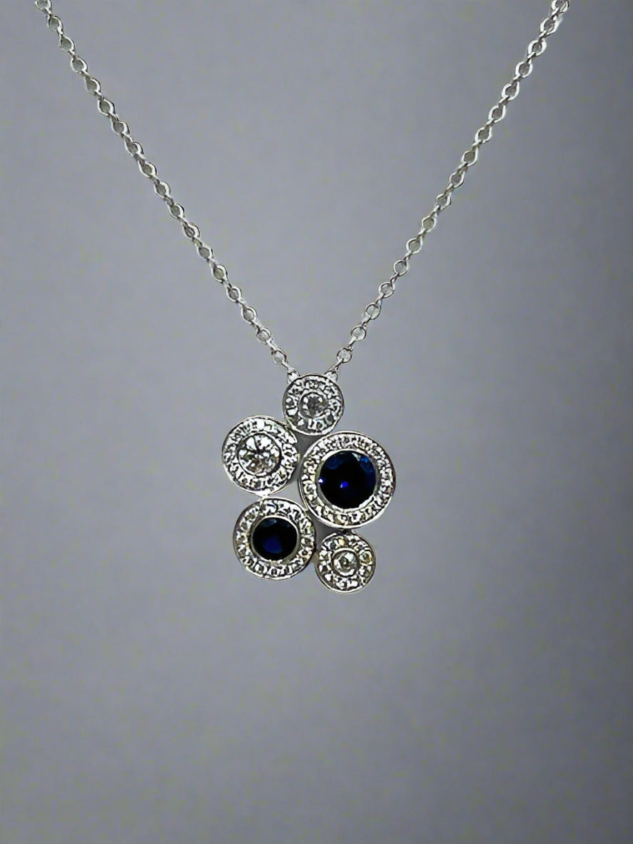 18ct White Gold Sapphire and Diamond Bubble Pendant