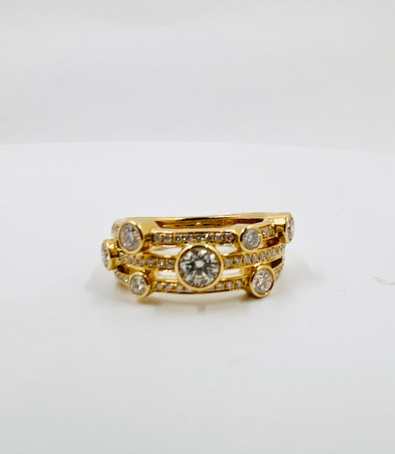 18ct Yellow Gold 3 Row Diamond Ring