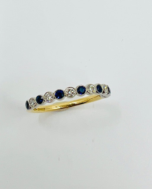 18ct Yellow Gold 13 Stone Sapphire and Diamond Eternity Ring