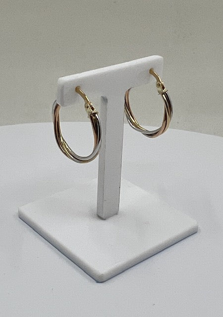 9ct Yellow White and Rose Gold Hoop Earrings