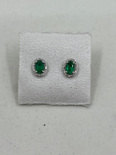 9ct Yellow Gold  Emerald and Diamond Stud Earrings