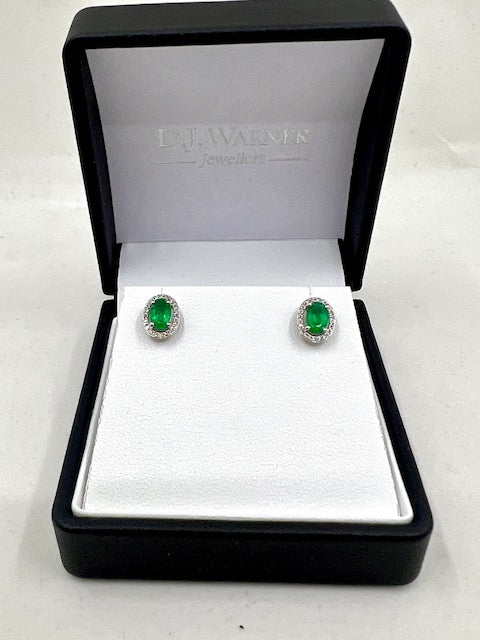 9ct Yellow Gold  Emerald and Diamond Stud Earrings