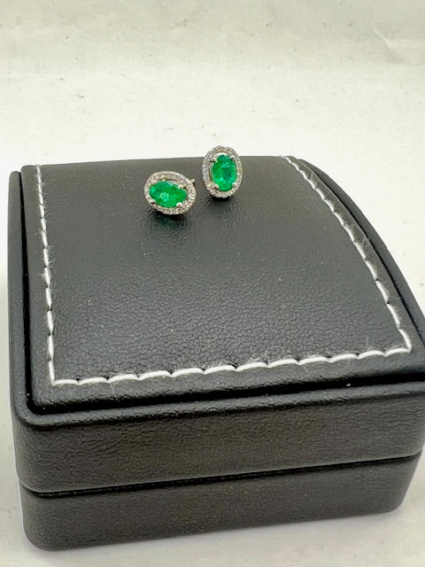 9ct Yellow Gold  Emerald and Diamond Stud Earrings