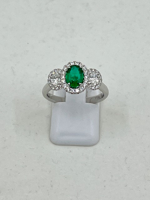 Platinum Emerald and Diamond Ring