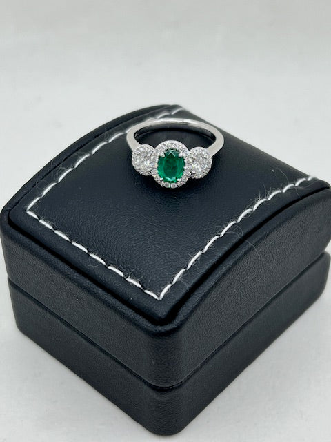 Platinum Emerald and Diamond Ring