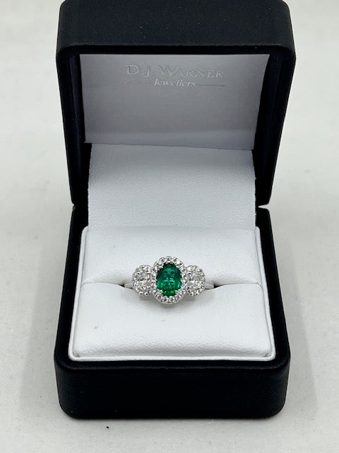 Platinum Emerald and Diamond Ring