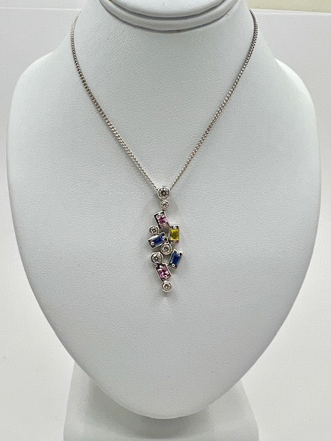 18ct Multi Coloured Sapphire and Diamond Pendant