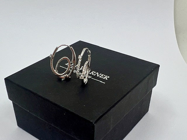 18ct White Gold Diamond Swirl Hoop Earrings