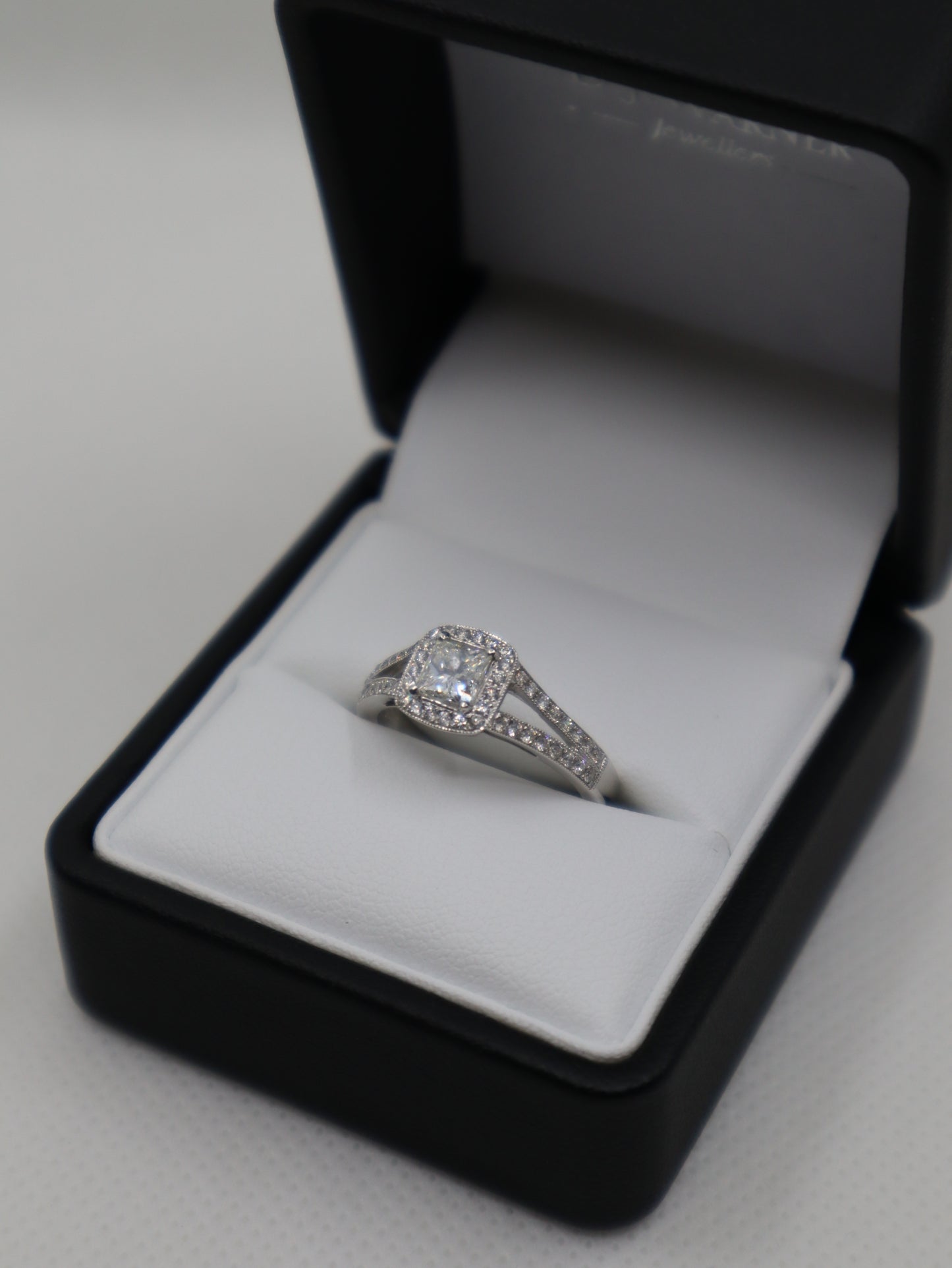 18ct White Gold Princess Cut Diamond Halo Ring