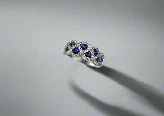 18ct White Gold Sapphire and Diamond Weave Ring