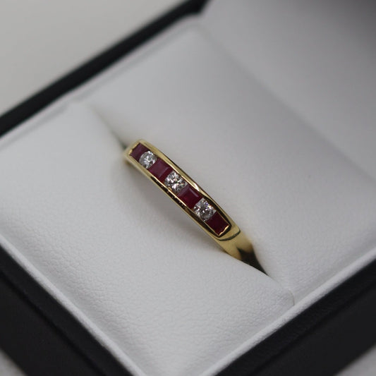 18ct Yellow Channel Set Ruby and Diamond Eternity Ring