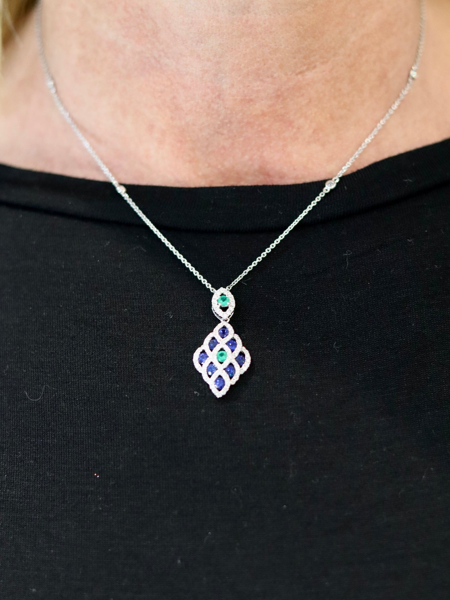 18ct Sapphire Emerald and Diamond Pendant
