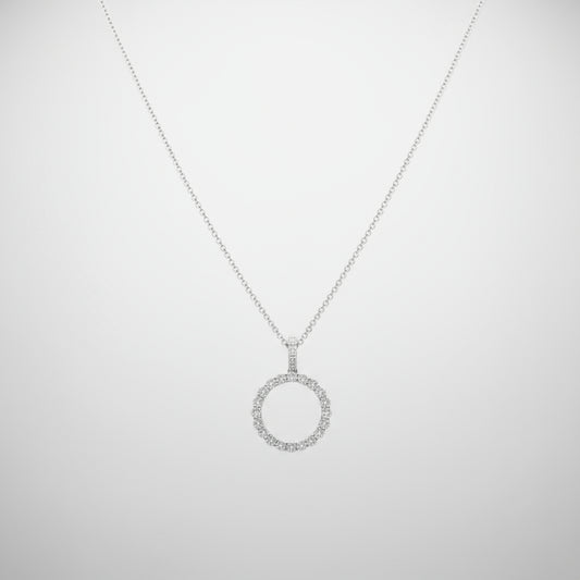 9ct White Gold Diamond Circle Pendant and Chain