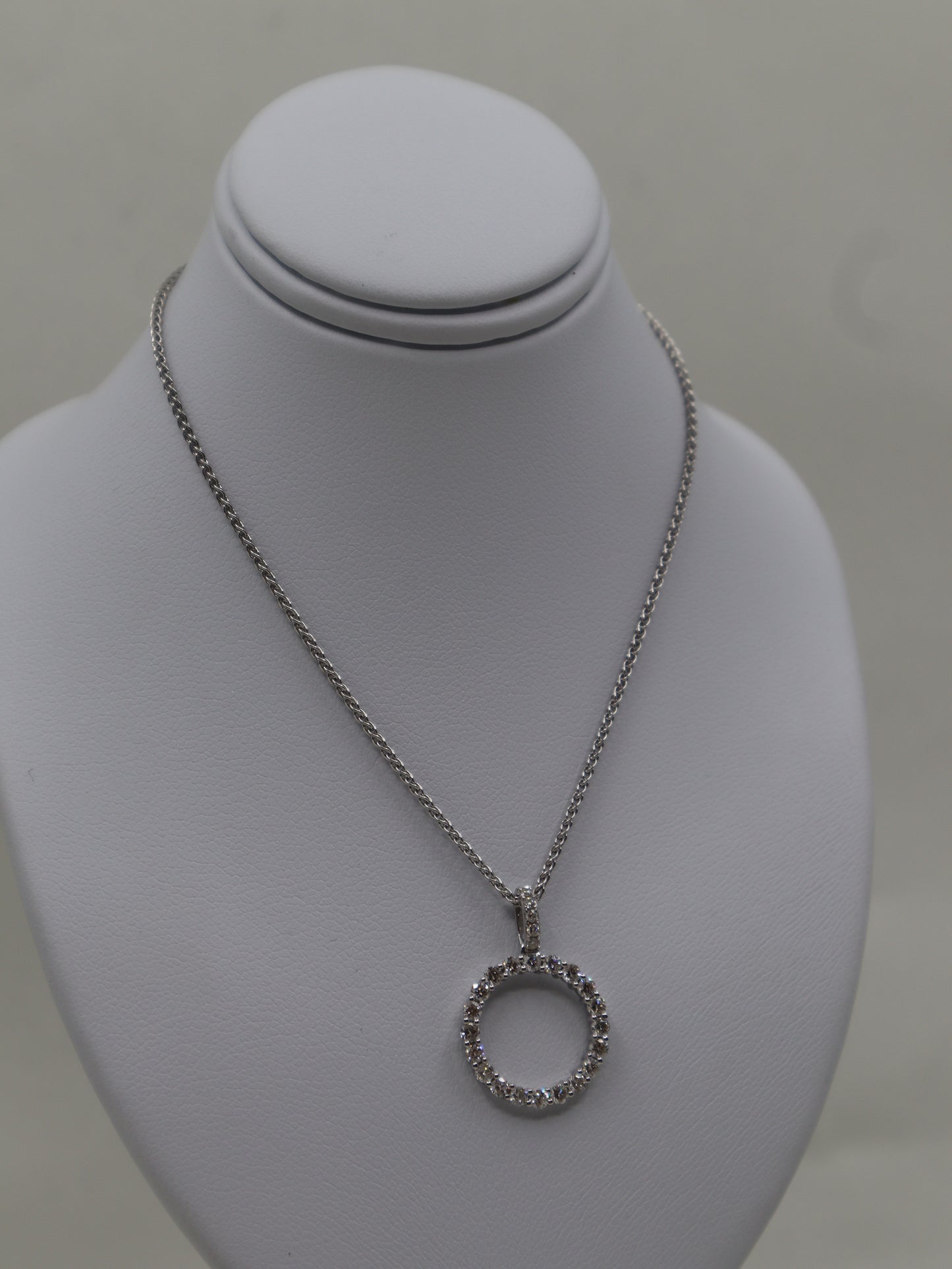 9ct White Gold Diamond Circle Pendant and Chain