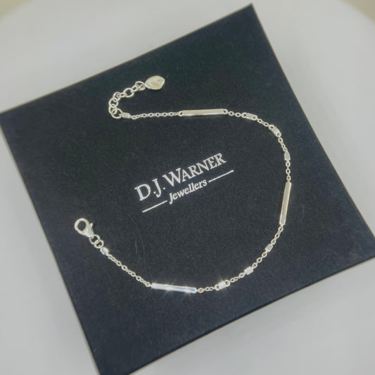 Silver Dot Dash Bar Link Bracelet