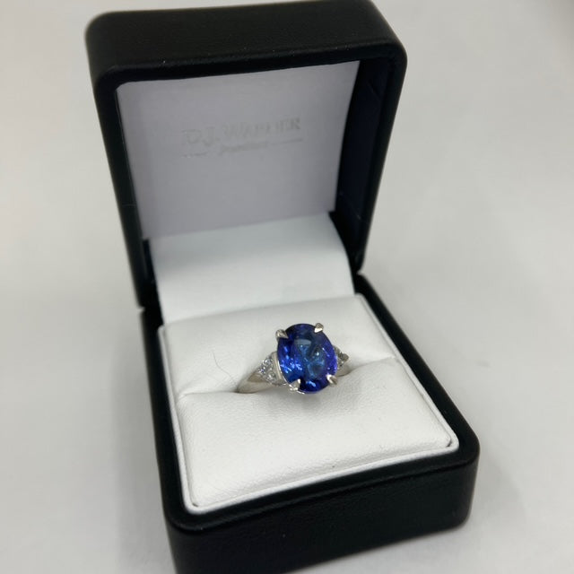 Platinum Tanzanite and 1/2 Moon Diamond Ring