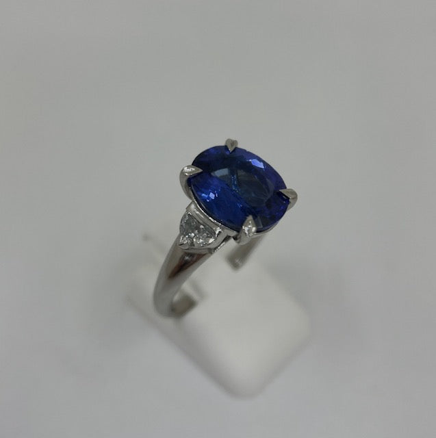 Platinum Tanzanite and 1/2 Moon Diamond Ring
