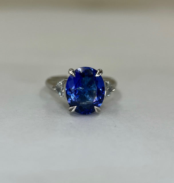 Platinum Tanzanite and 1/2 Moon Diamond Ring