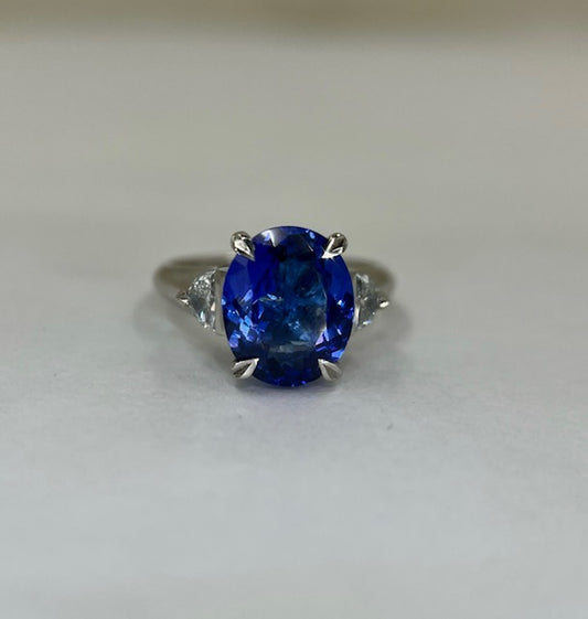 Platinum Tanzanite and 1/2 Moon Diamond Ring