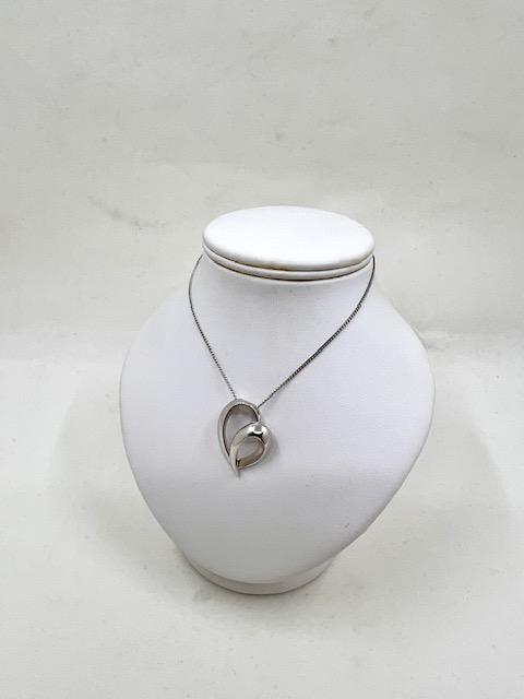 9ct White Gold Open Heart Pendant and Chain